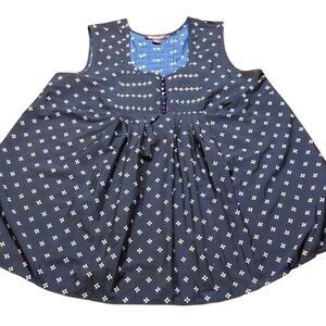 Roaman's Pleated Front Swing Tank Top Blouse size 12W Navy Blue White Print